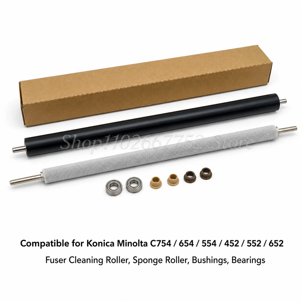 Fuser Cleaning Brush Roller Kit Compatible for Konica Minolta C754 654 554 452 552 Sponge Roller Bushings Bearings Copier Parts
