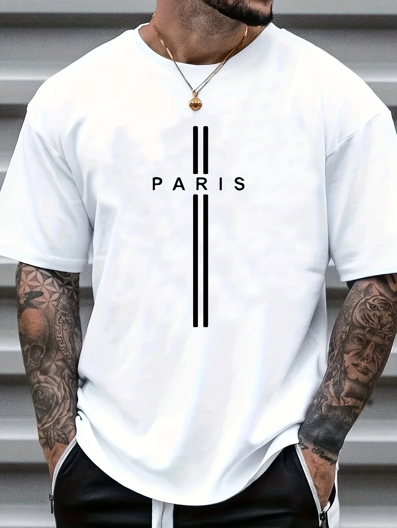 

Men's 100% pure cotton summer loose fit with oversized Parisian casual ultra-thin suitable for round neck short sleeved T-shirt