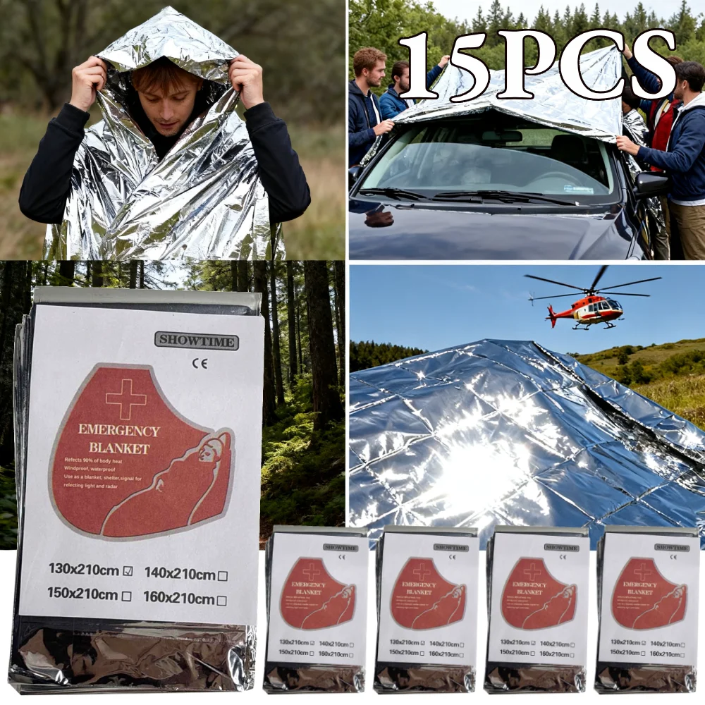 15 قطعة 130x210 سنتيمتر العملاق الطوارئ بطانية حرارية احباط مايلر الفضاء بطانية يحتفظ 80% حرارة الجسم للمشي لمسافات طويلة الماراثون بقاء #2