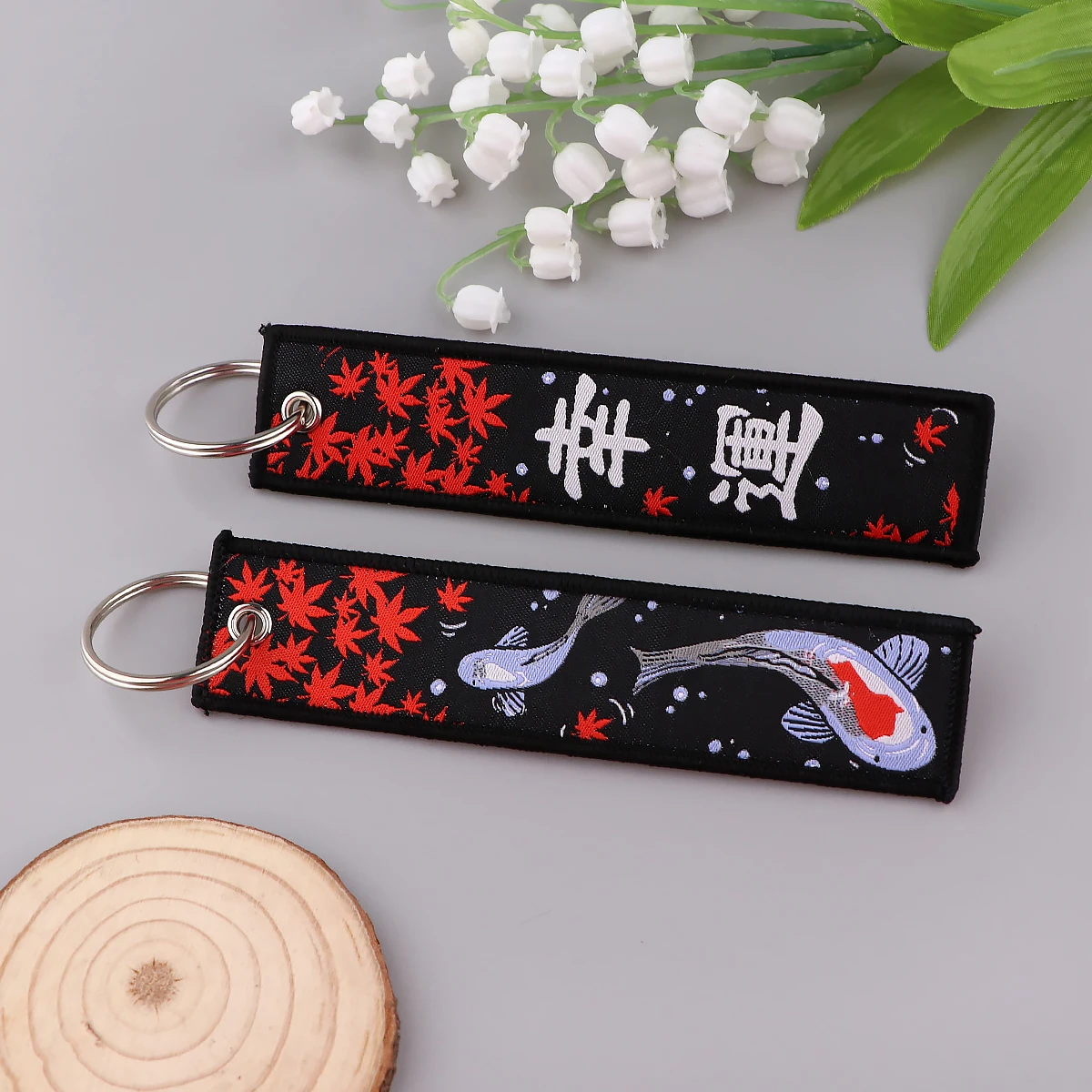 Embroidered Koi Cute Key Tag Keychains Women Anime Keychain for Car Motorcycles Keys Keyring Men Holder Jewelry Gifts