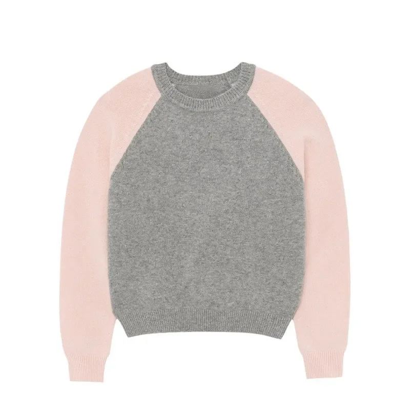 Moond@l LUXURY Knitted Wool Sweater with Contrasting Round Neck and Shoulder Sleeves for Women, Niche in Autumn and Winter