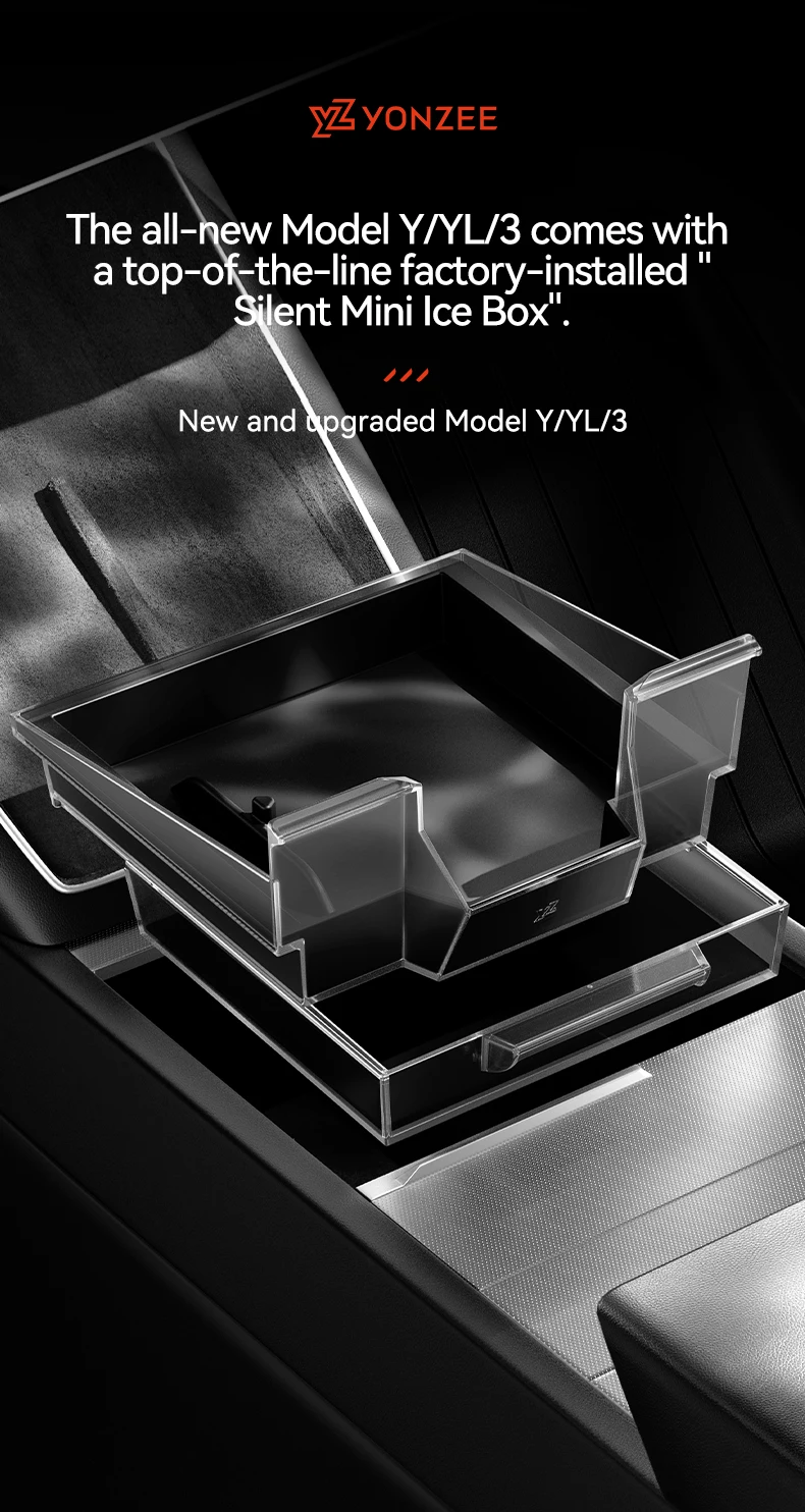 YZ Für Tesla Model 3 Y YL Highland Juniper 2025 2026 Mittelkonsolen-Organizer Doppelschichtiger Versteckter Aufbewahrungsbox TPE Silikonmatte – Detail 1