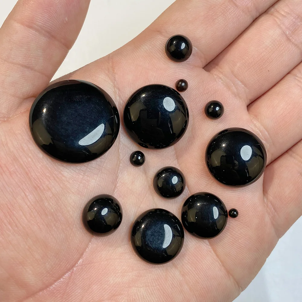 10pcs/Pack Natural Stone Black Agate Cabochons 3/4/5/6/8/10/12/14/16/18/20/25mm Round Flat Back Cabochon For Diy Jewelrygate