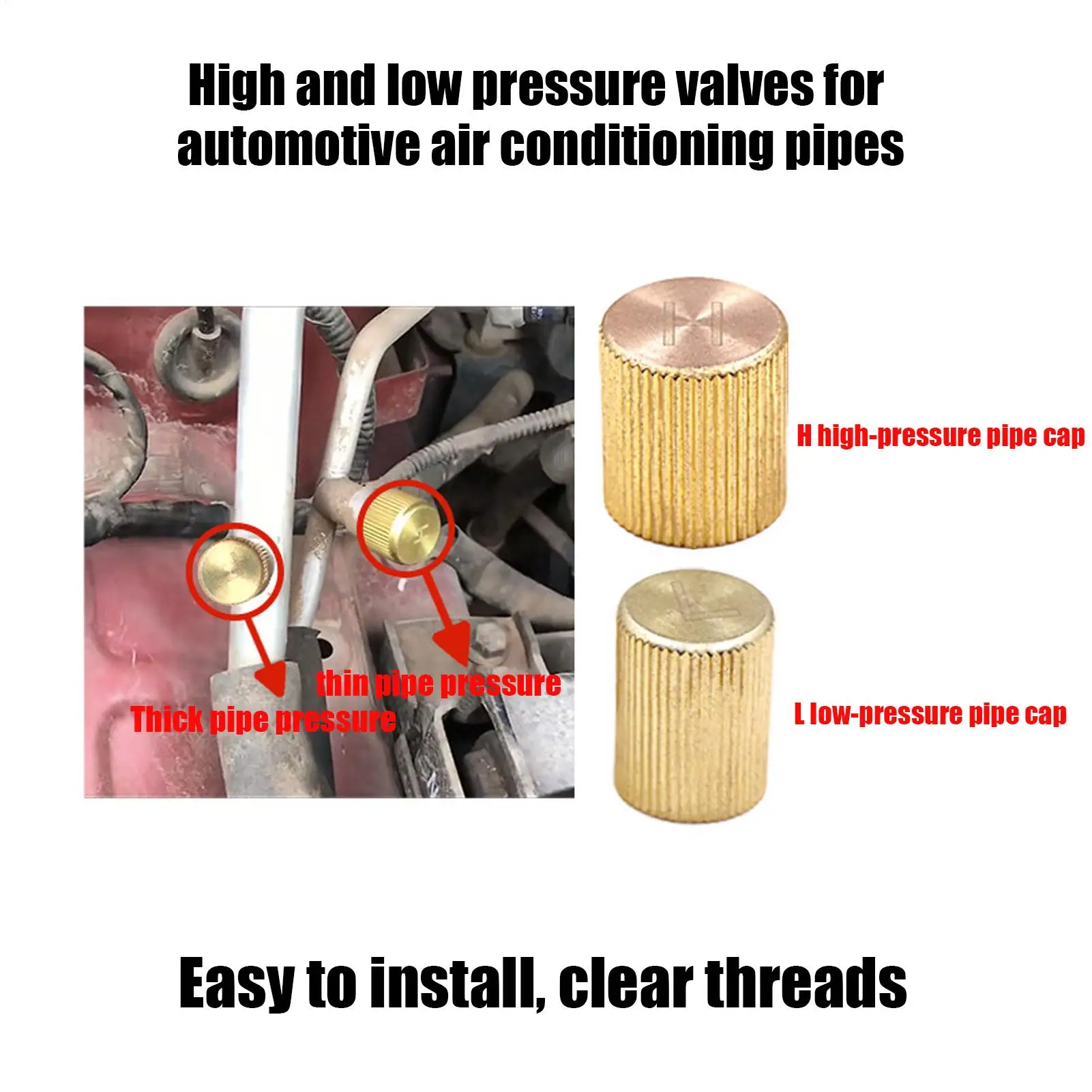 Leakproof AC Low Pressure Cap, Copper Dustproof Valve Cover For Automotive HVAC Air Conditioner Radiator Line Vent Repair tool