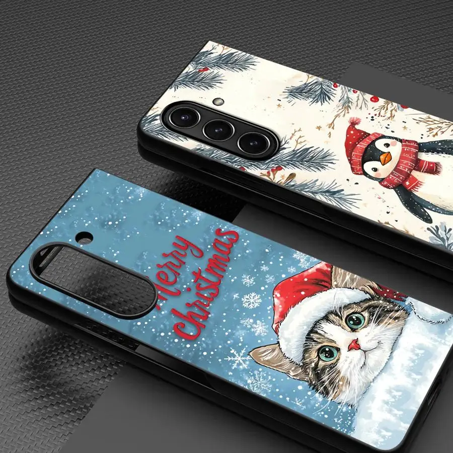Phone Funda Case for Samsung Galaxy Z Fold 8 Ultra ZFold7 Z Fold 7 6 5 ZFold4 ZFold6 ZFold3 ZFold5 Merry Christmas Cat Reindeer