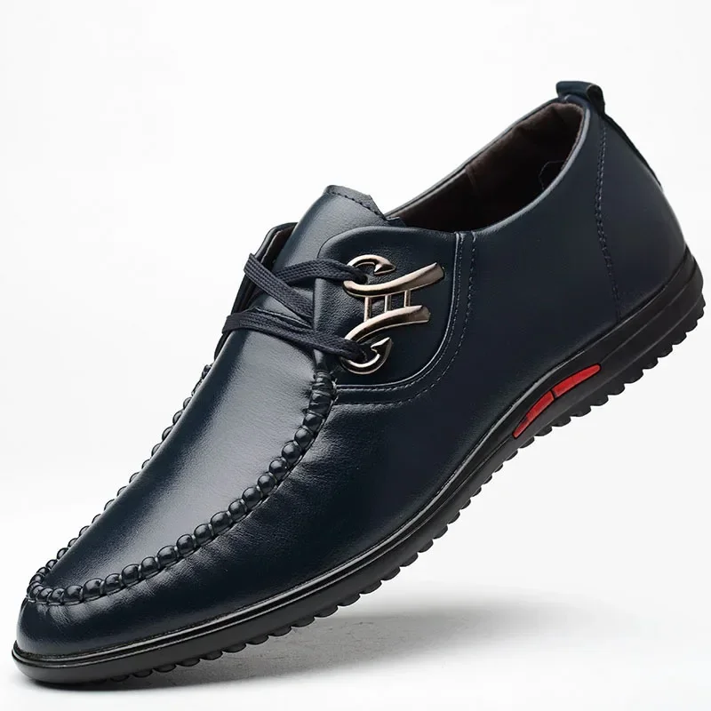 Chaussures en cuir microcarence pour hommes, coordonnantes, laçage noir, chaussures en cuir mat, décontracté, mode printemps, nouveau, 2024, 38-45