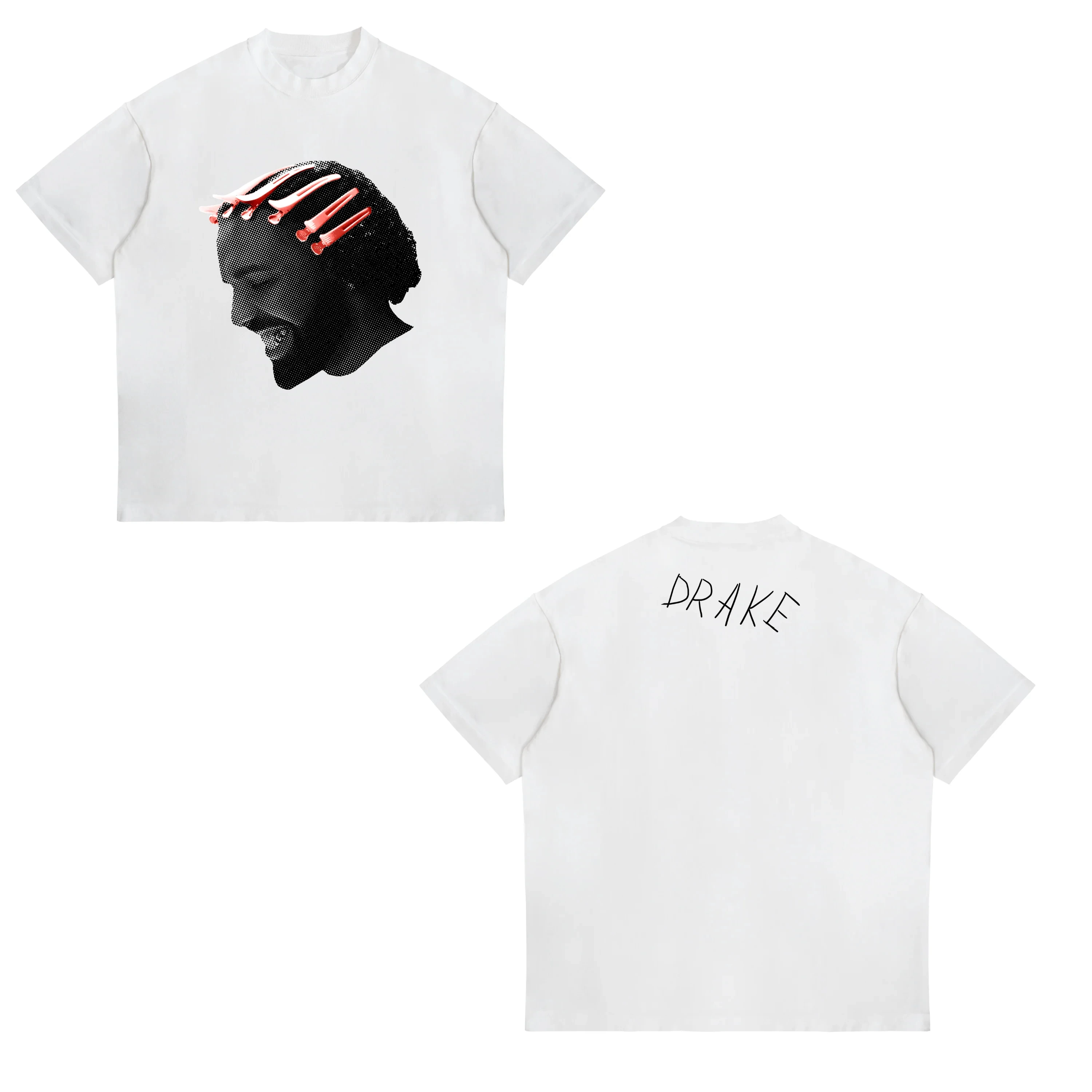 Trendy 2026-2027 Y2K Front Back Halftone Portrait Quote Graphic Tee Unisex Short Sleeve Streetwear T Shirt