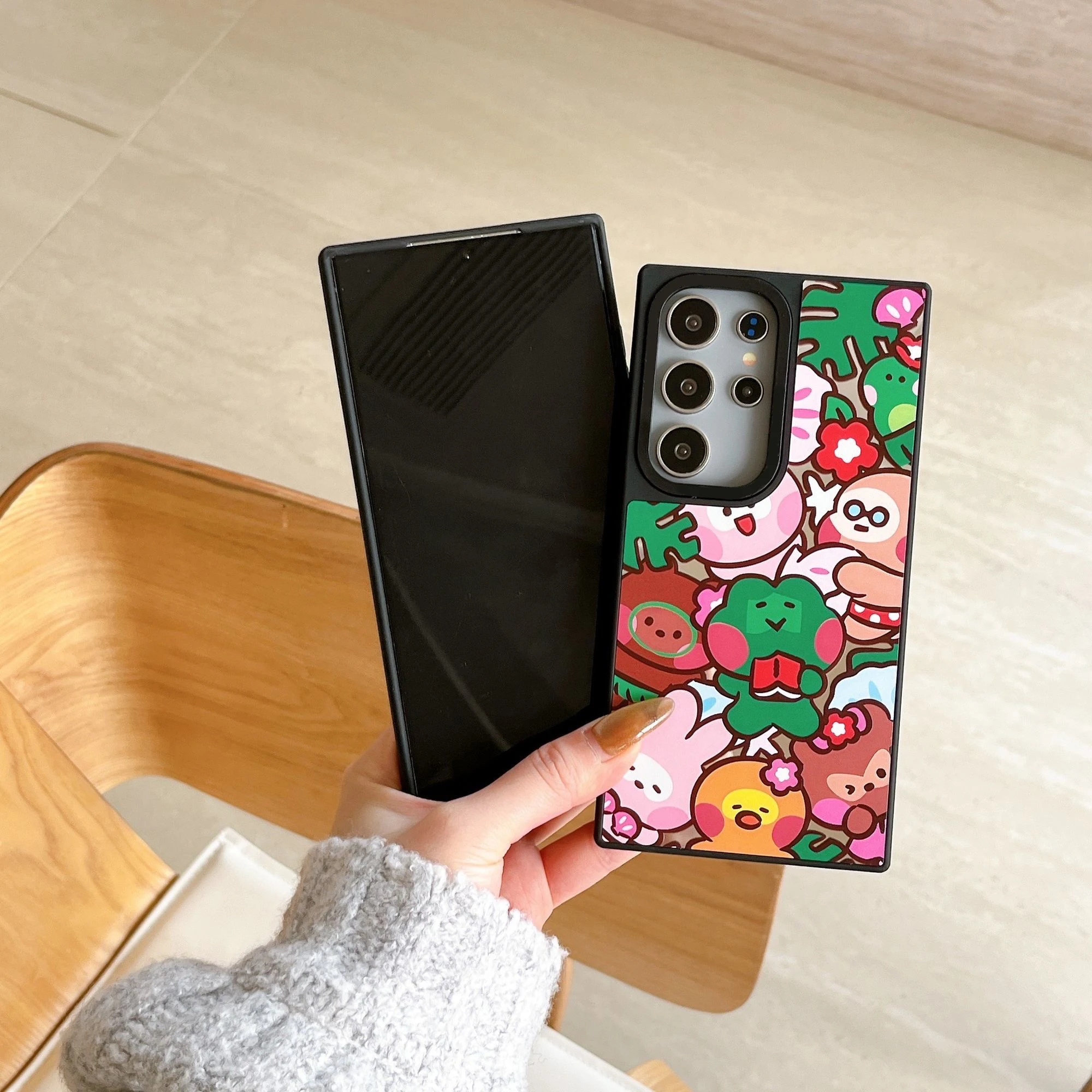 Чехол с черной рамкой и зеркальной поверхностью лягушки для Samsung Galaxy S25 + Plus S24 S23 Ultra S25U