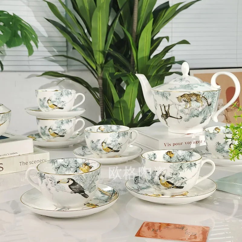 PYH light luxury gold-painted bone china coffee cup saucer teapot sugar milk can gift box spot wholesale