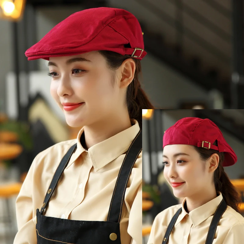 Restaurant Kitchen Cooking Caps Bakery Cafe Waiter Work Hats Cotton Adjustable Casual Beret Solid Color Catering Hotel Cook Caps