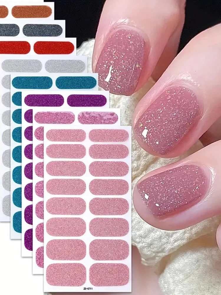 8 arkuszy naklejek na paznokcie, różowe brokatowe samoprzylepne naklejki żelowe na paznokcie, zestaw do manicure DIY dla kobiet do użytku domowego — 2