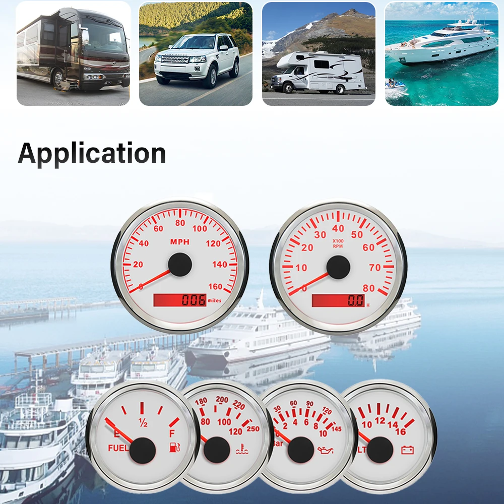 Rhaxel Car 6 Gauge Set GPS Speedometer 160MPH 200KM Odometer with Tachometer 8000RPM with Fuel Level Water Temp Oil Pressure 12V