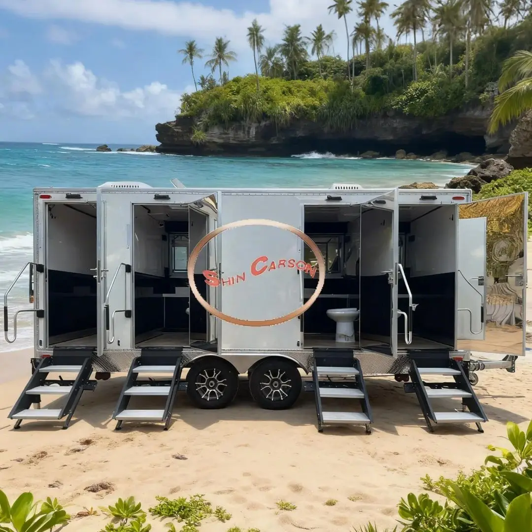 

Elegant White 4-Compartment Mobile Bathroom High-End Outdoor Occasions Ideal Compact Sanitary Solution for Luxury Events
