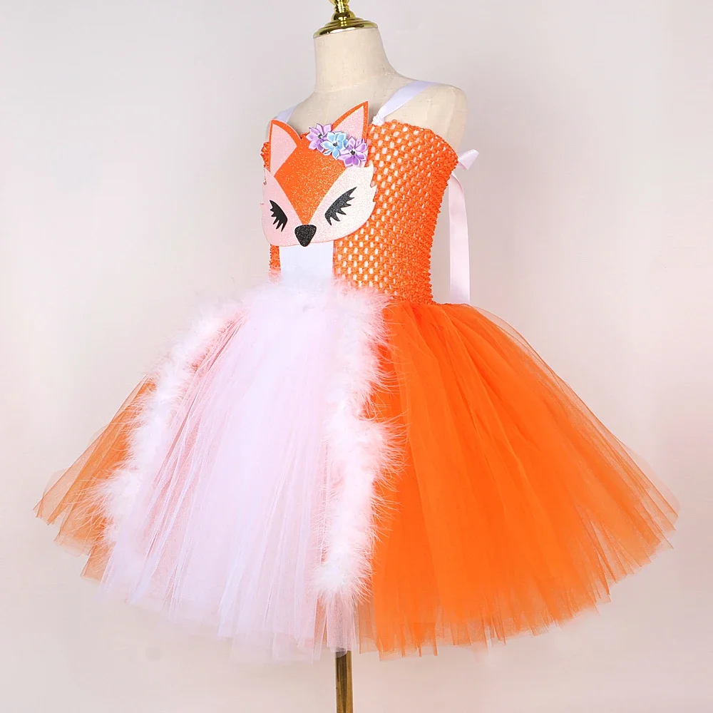 White Orange Fox Halloween Costumes for Girls Kids Animal Cosplay Tutu Dress with Ears Children Birthday Carnival Party Outfits