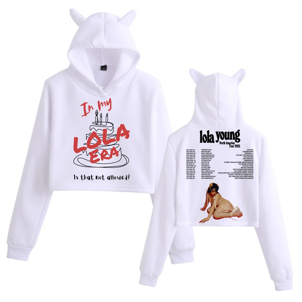 تي شيرت Lola Young Too Messy Merch، سويت شيرت بقلنسوة على الموضة بأذنين قطة وأكمام طويلة للفتيات