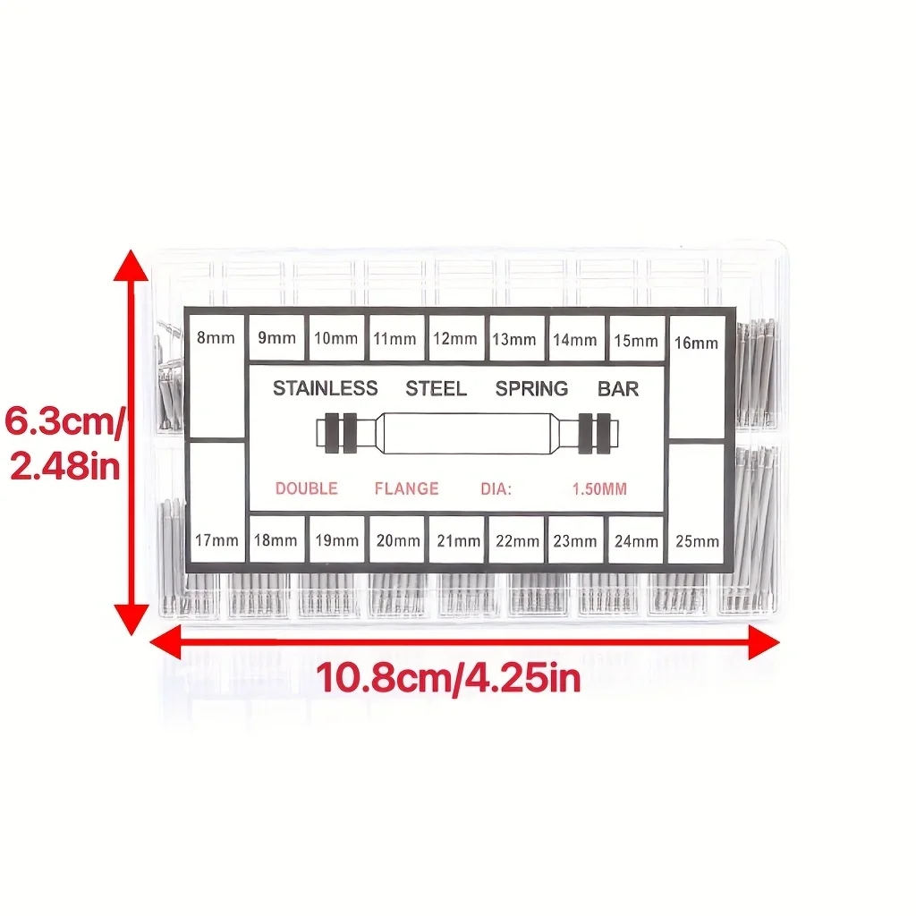 270pcs/set Stainless Steel Spring Bars Dia 1.5mm/1.8mm Length 8mm - 25mm/6mm - 23mm Watchband Strap Belt Watch Repair Tools Pin