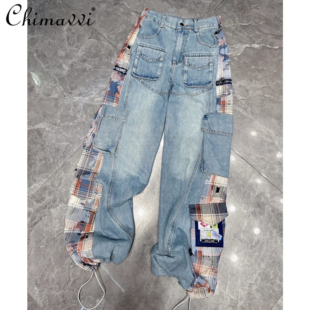 

2024 Autumn and Winter New European Trend Personalized Tooling Loose Large Size Straight Casual Tied Feet Jeans For Women