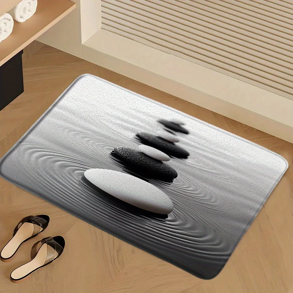 Zen Stone Entrance Doormat Calm Water Ripple Balanced Spa Stones Graphic Rug  Minimalist Meditation Style Home Entry Decor Mat