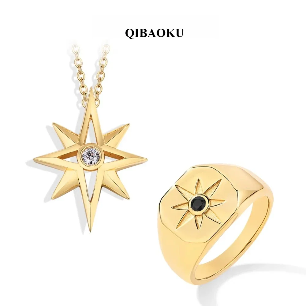 NASIA D Color Moissanite Necklace for Women Black Spinel Rings S925 Sterling Silver Eight-Pointed Star Jewelry Set Lucky 2026
