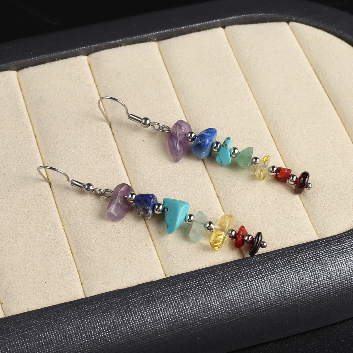 7 Chakra Reiki Healing Natural Semi precious Stone Colorful Crystal Agate Rainbow Drop Earrings Jewelry Accessories