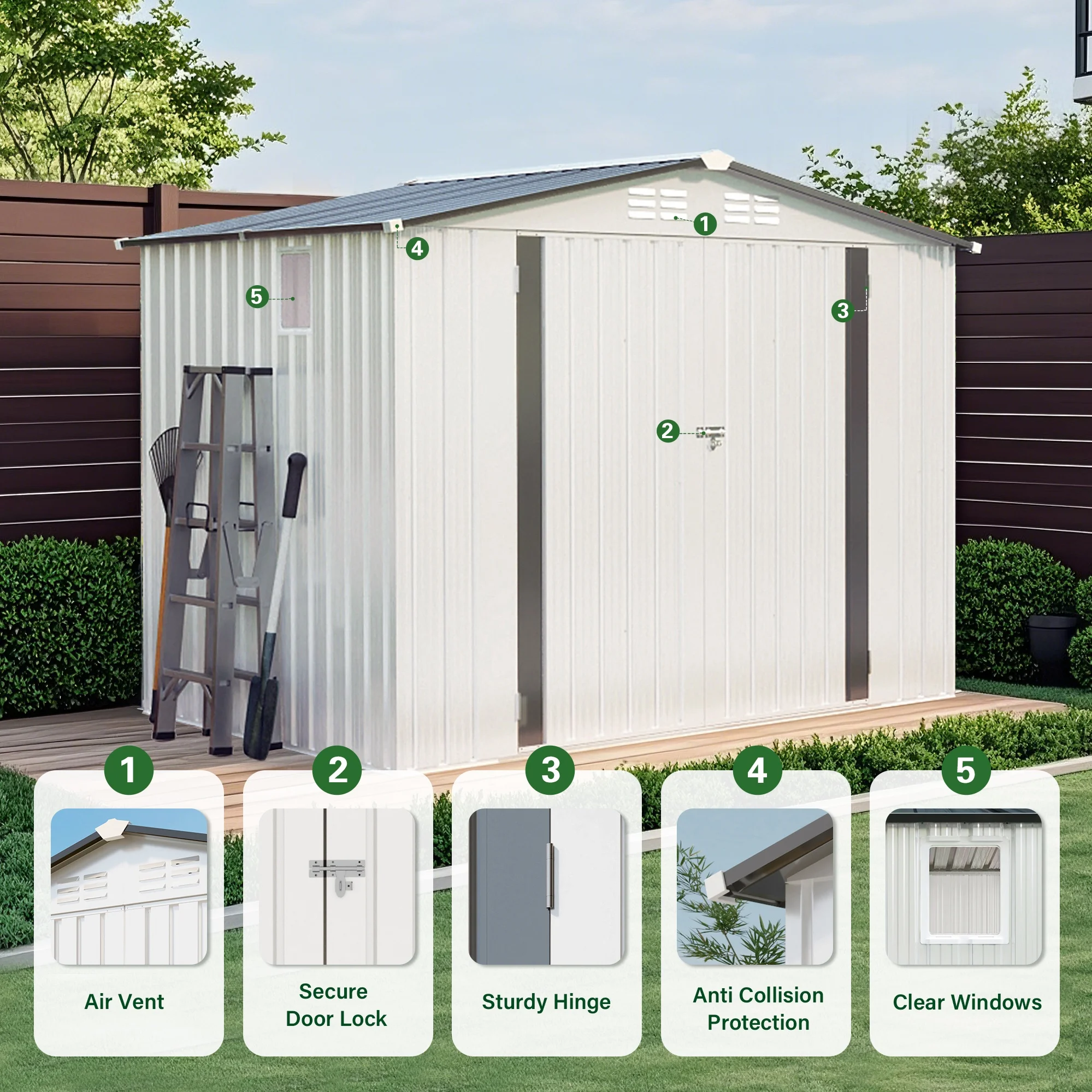 Garden storage shed with lockable door and gable roof
