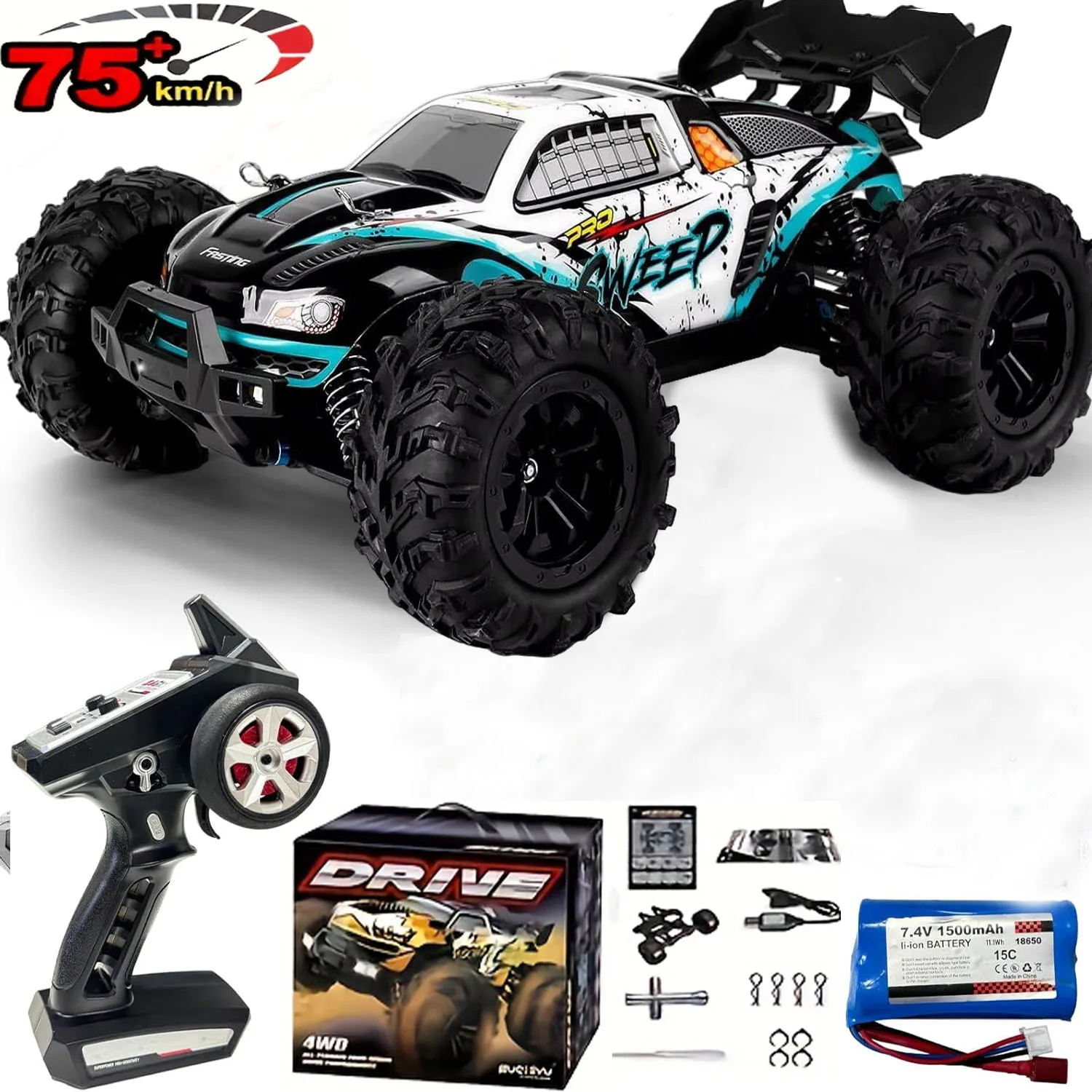 WLtoys 2,4GHz RC-Auto, 1:16 75km/h Offroad-Monstertruck mit Scheinwerfern & Chassisbeleuchtung, Crawler-Auto für Enthusiasten & Kinder