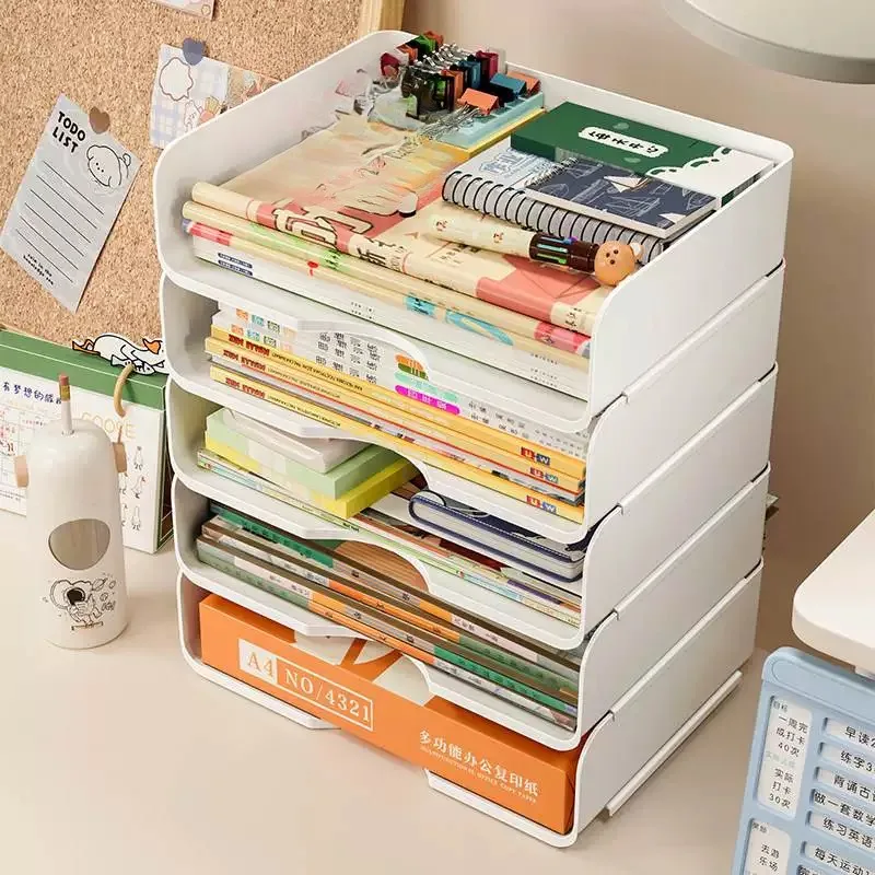multi-layer-bookshelf-desk-organizer-student-stationery-file-arrangement-plastic-table-box-bookcase-study-room-storage-rack