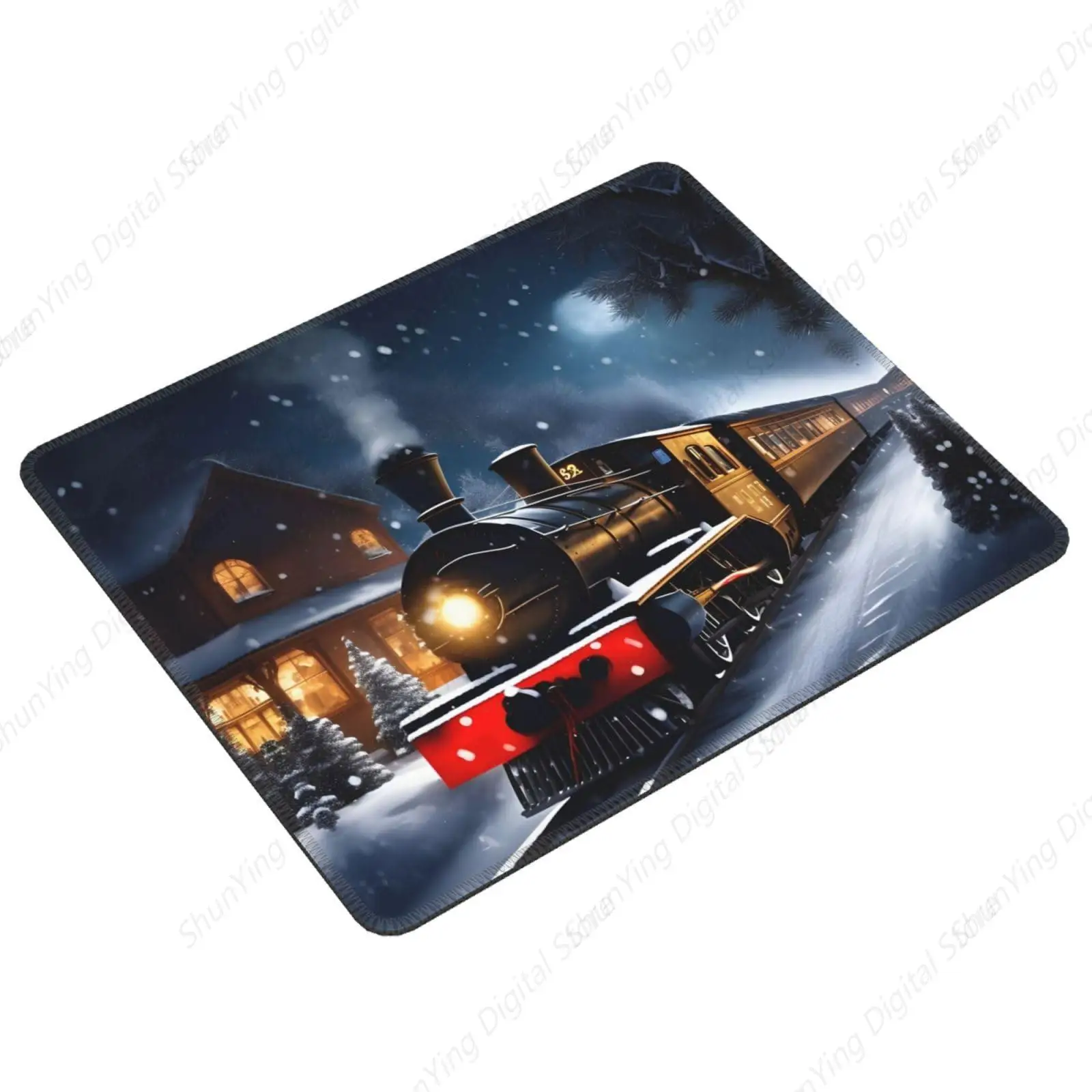 Winter Christmas Snow Night Railway Train Printing Rubber Lock Edge Mouse Pad Suitable For Gaming Office Laptop 18*22cm