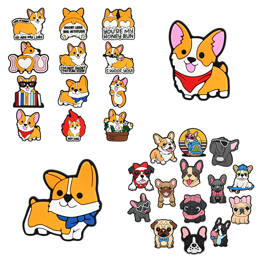 

14pcs/Set Corgi Dog Animal Series Cartoon Shoe Charms Shoes Accessories Decorations Fit Wristbands Clog Sandal Buckle Kids Gifts
