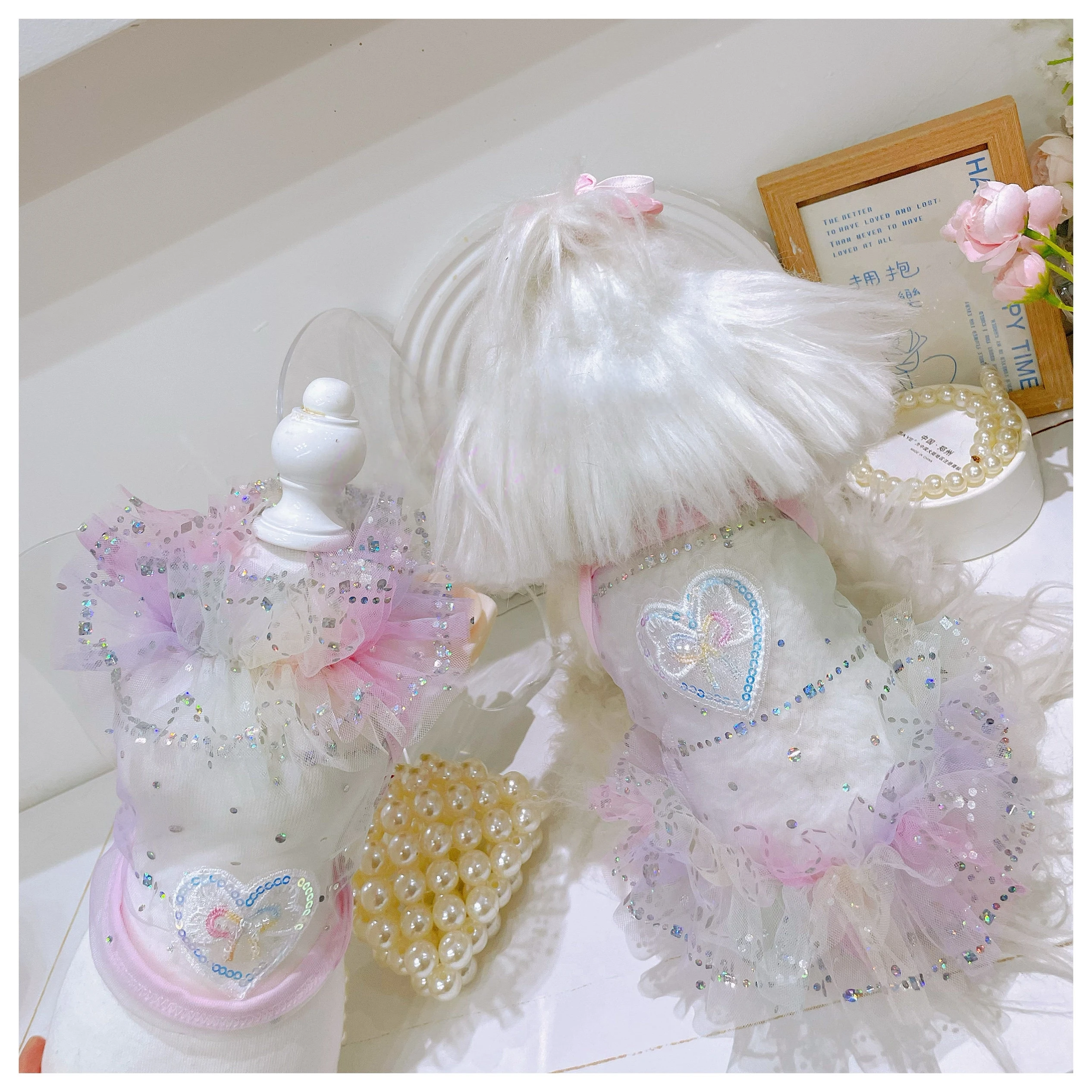 

Summer Puppy Pet Dog Cats Overalls Hollow Mesh Crystal Lace Pink Princess Dress For Small Medium Dog Yorkshire Pet Clothes Vest