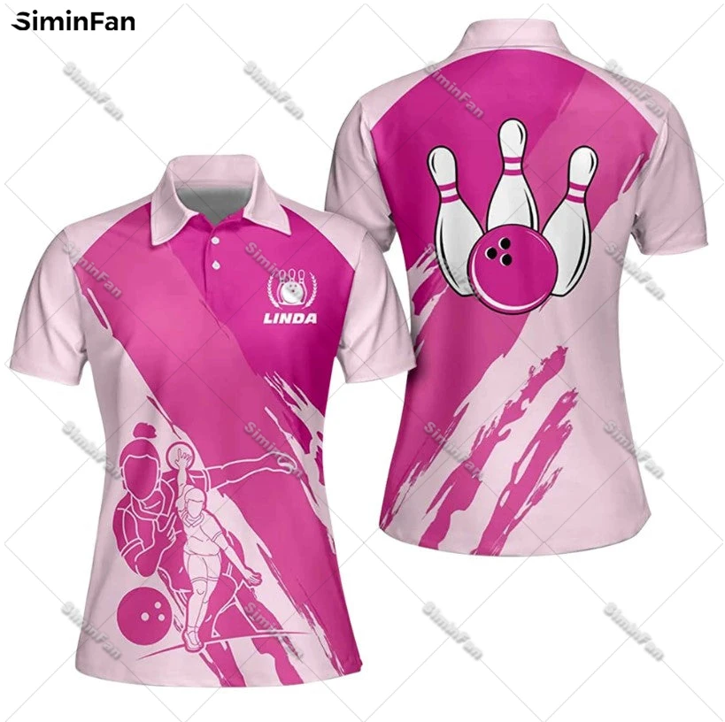 Pink Bowling Ball 3D All Over Printed Polo Shirts Women Tennis Tshirt Ladies Summer Lapel Tee Girl Female Top Unisex Streetwear