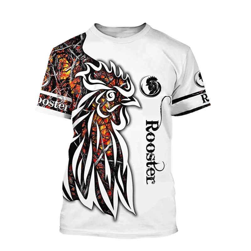 Rooster Fight Pattern T Shirt for Men Funny Chicken 3D Printed Tees Summer Casual Short Sleeve Round Neck Tops Unisex T-Shirts