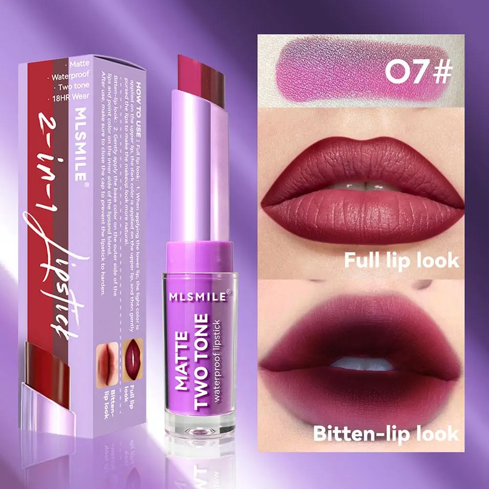 1pc Two-tone Lipstick Long Lasting Moisturizing Matte Cup Lips Waterproof Makeup Red Sexy Lip Non-stick Tint Diamond Pearle B5z3