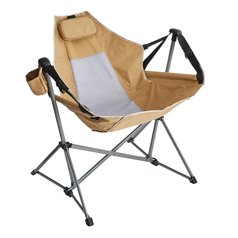 Portable Camping Moon-Shaped Hanging Swing Chair With Little Pillow&Cup Holder Great For Camping, Tailgating, Firepits, Patio