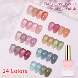 Vendeeni 24 Colors Jelly Transparent Gel Nail Polish Nude Pink Skin Color UV Soak Off Gel Varnish Jade Nail Art Gel Lacquer 15ml