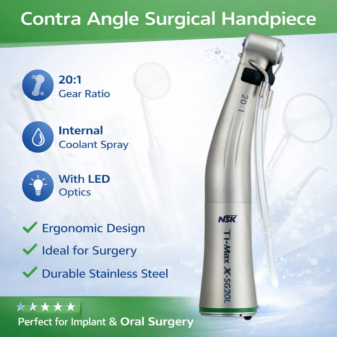 NSK Ti-Max X-SG20L Winkelstück 20:1 Reduktion Zahnchirurgie Implantat-Handstück Dentales externes und internes Kühlungs-LED-Chirurgiegerät