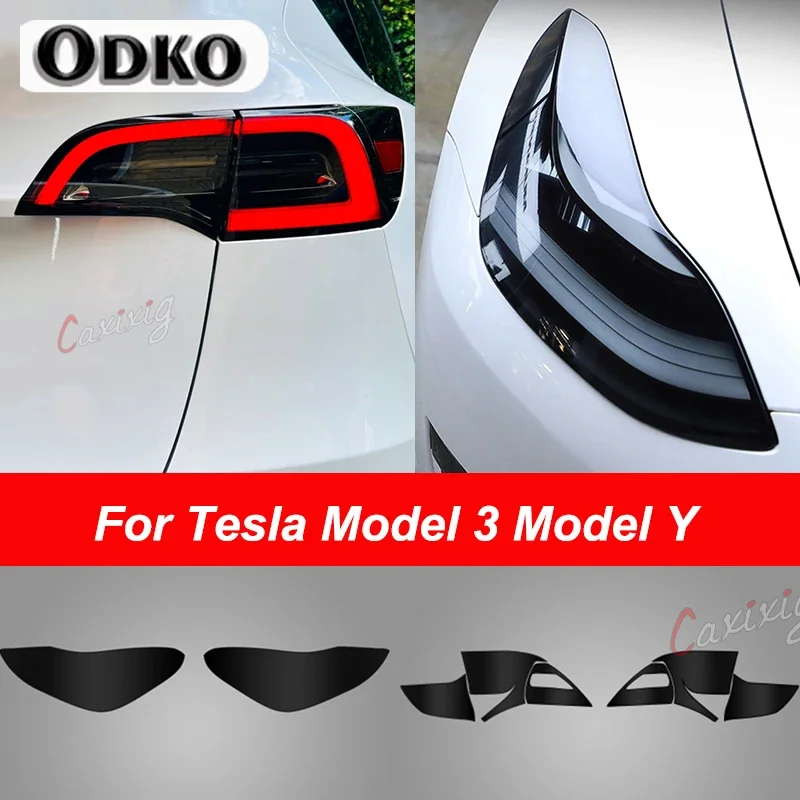 Blackened Tint Film For Tesla Model 3 Y Full Set Headlight Taillight Foglight Charging Port Car Styling TPU Film