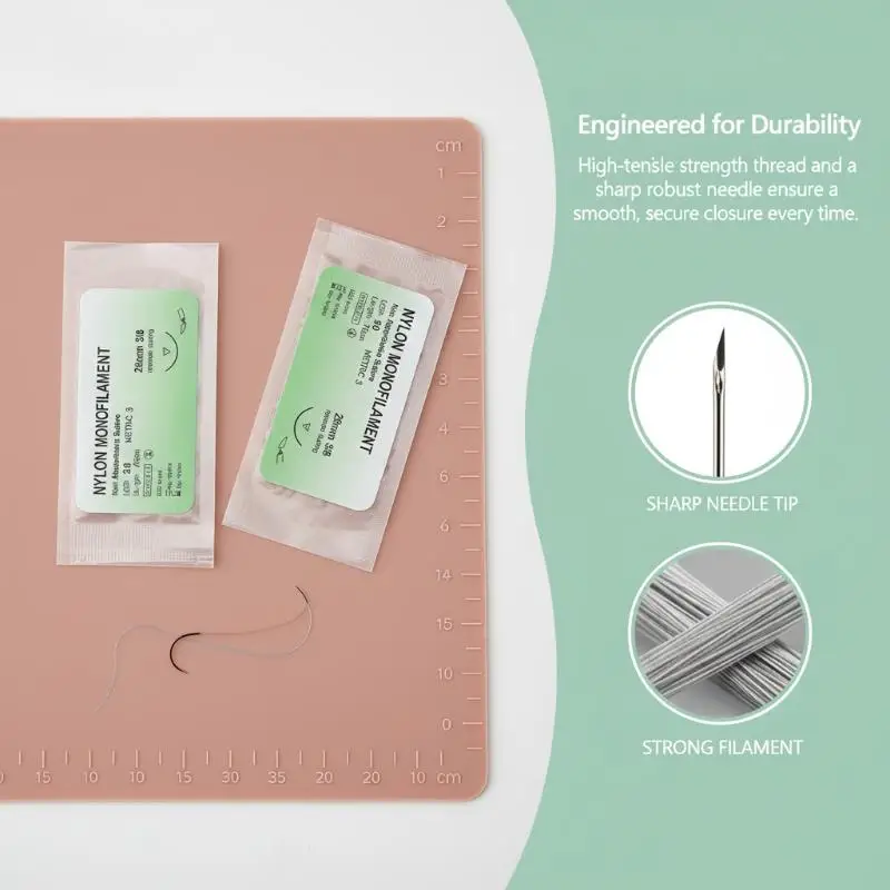 12 Pcs/Set Medical Needle Suture Nylon Monofilament Thread Suture Practice Kit