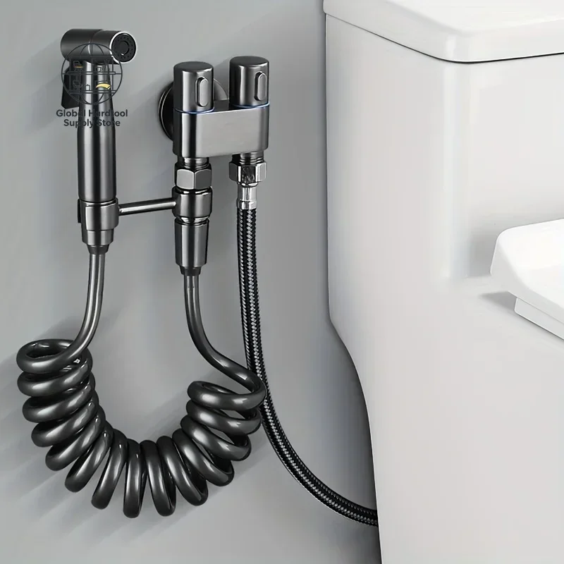 Handheld Stainless Steel Nozzle Bidet Toilet Companion Set Wall Mounted One in Two Out Angle Valve Kit Bathroom Accessories
