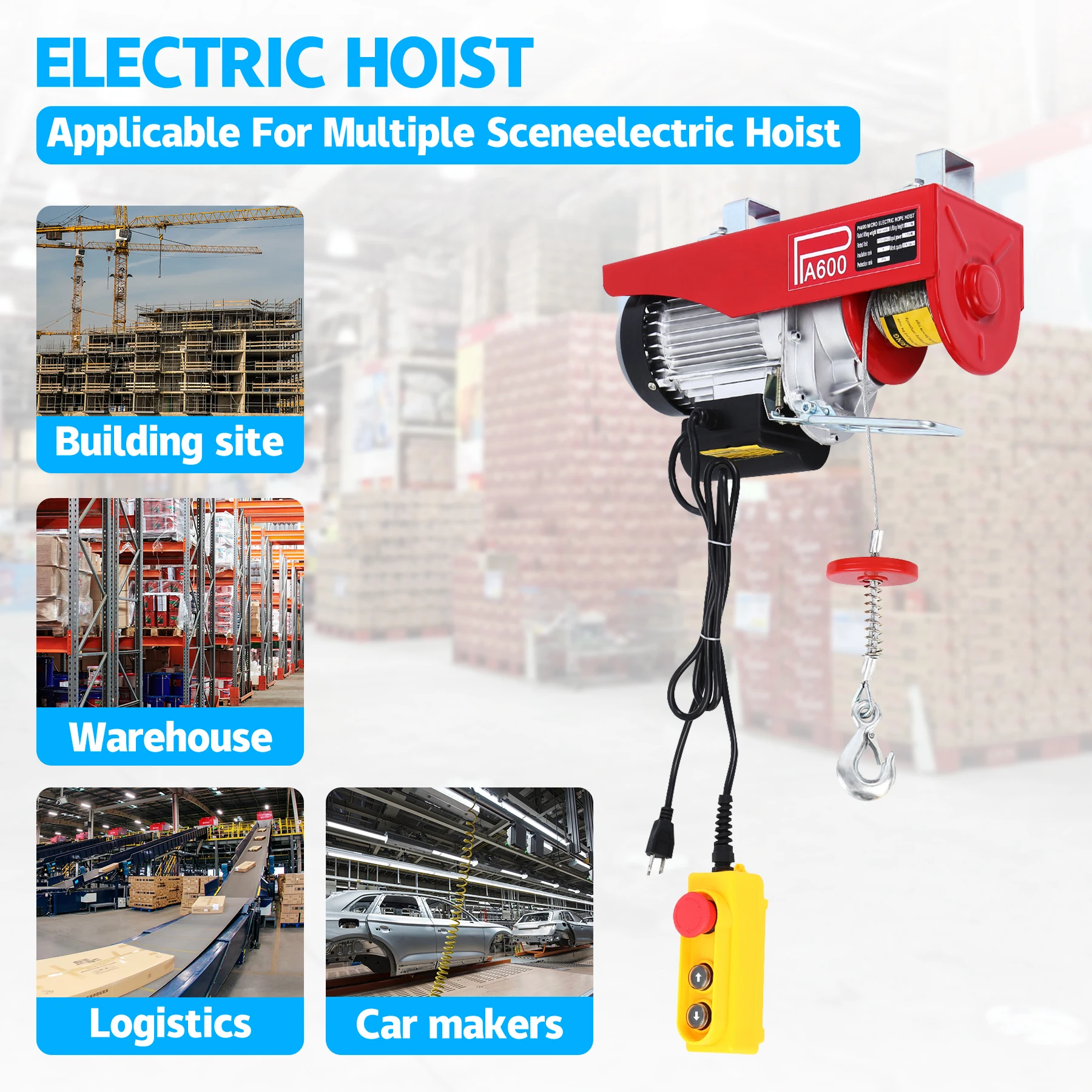 300/600KG Elektrische Winde Motor Winch Hoist Seil Hoist mit fernbedienung Für home shop werkstatt