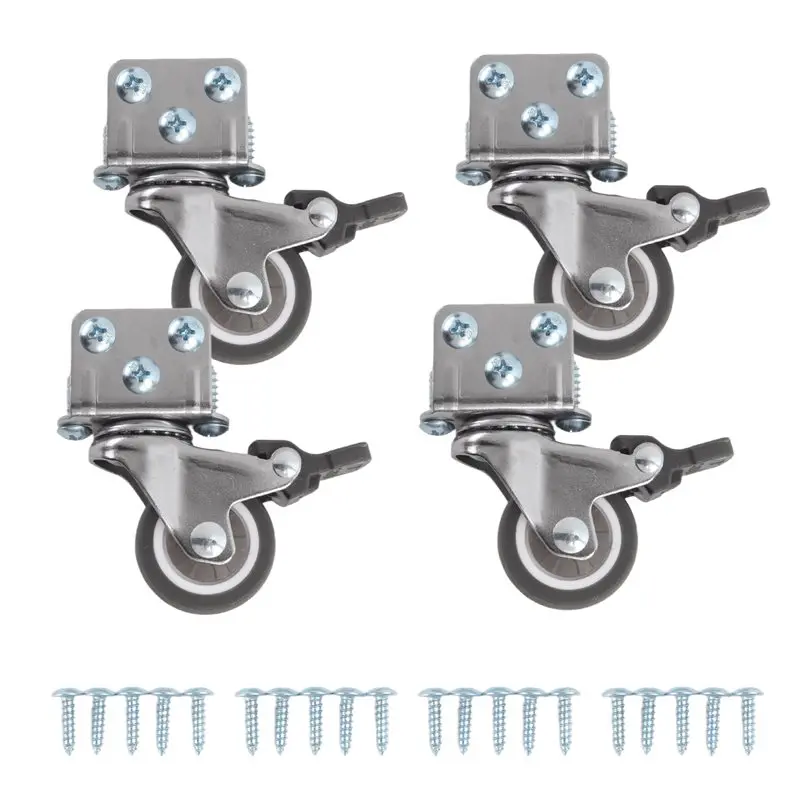 NEW HOT In Stock-Side Mount Casters,Casters Set Of 4 With Brake,L-Shape Plate Small Wheels For Furniture,Cabinet Casters