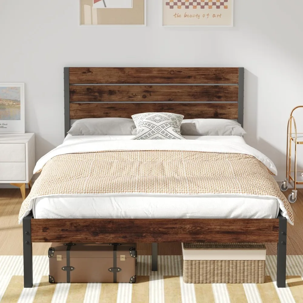 Full Bed Frame with Headboard and Footboard, Under Beds Storage, Support System, No Box Spring Needed, Easy Assembly, Bed Frame