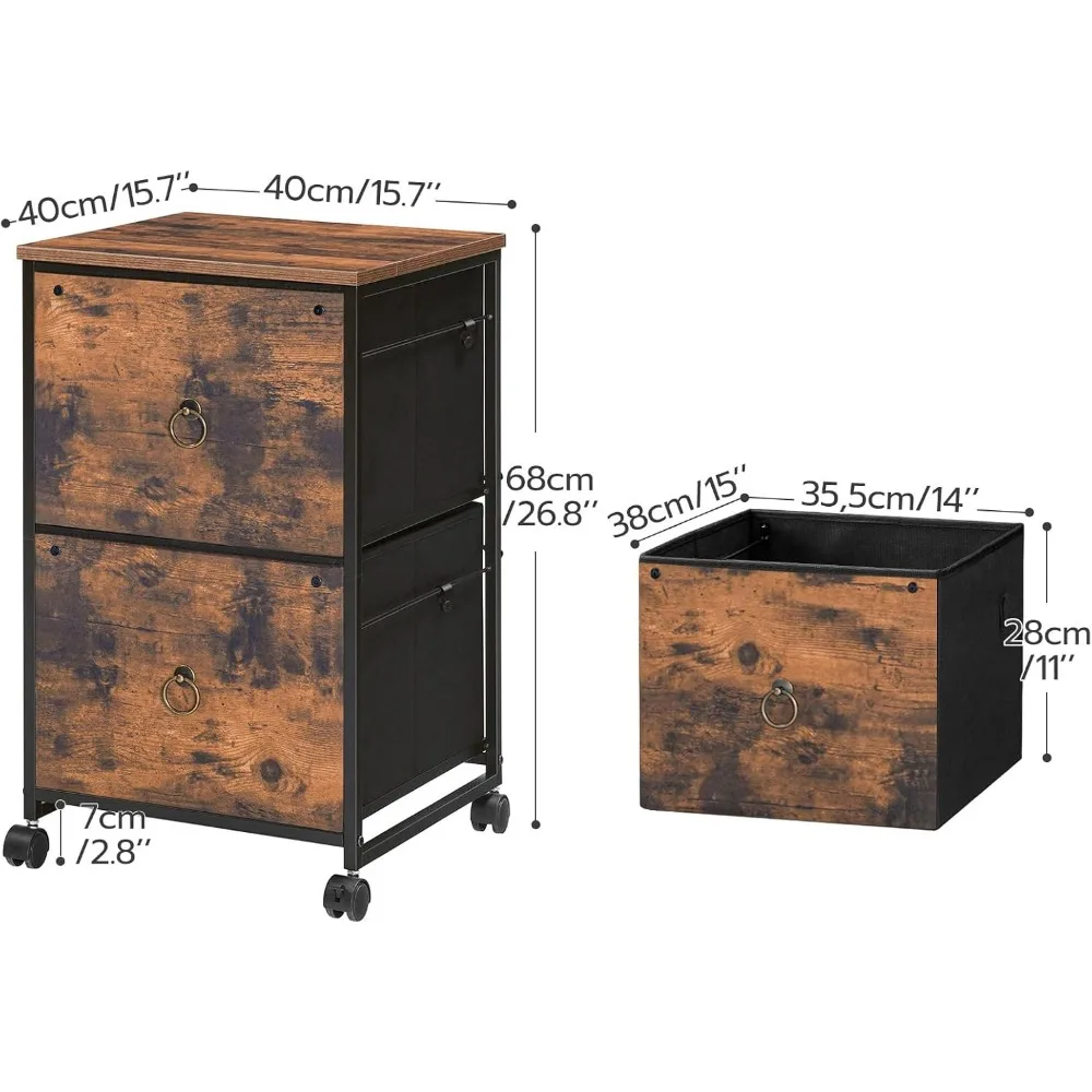 2-Drawer Rolling File Cabinet, Mobile Printer Stand with Lockable Casters, Rustic Brown Office Storage for Home Workspace