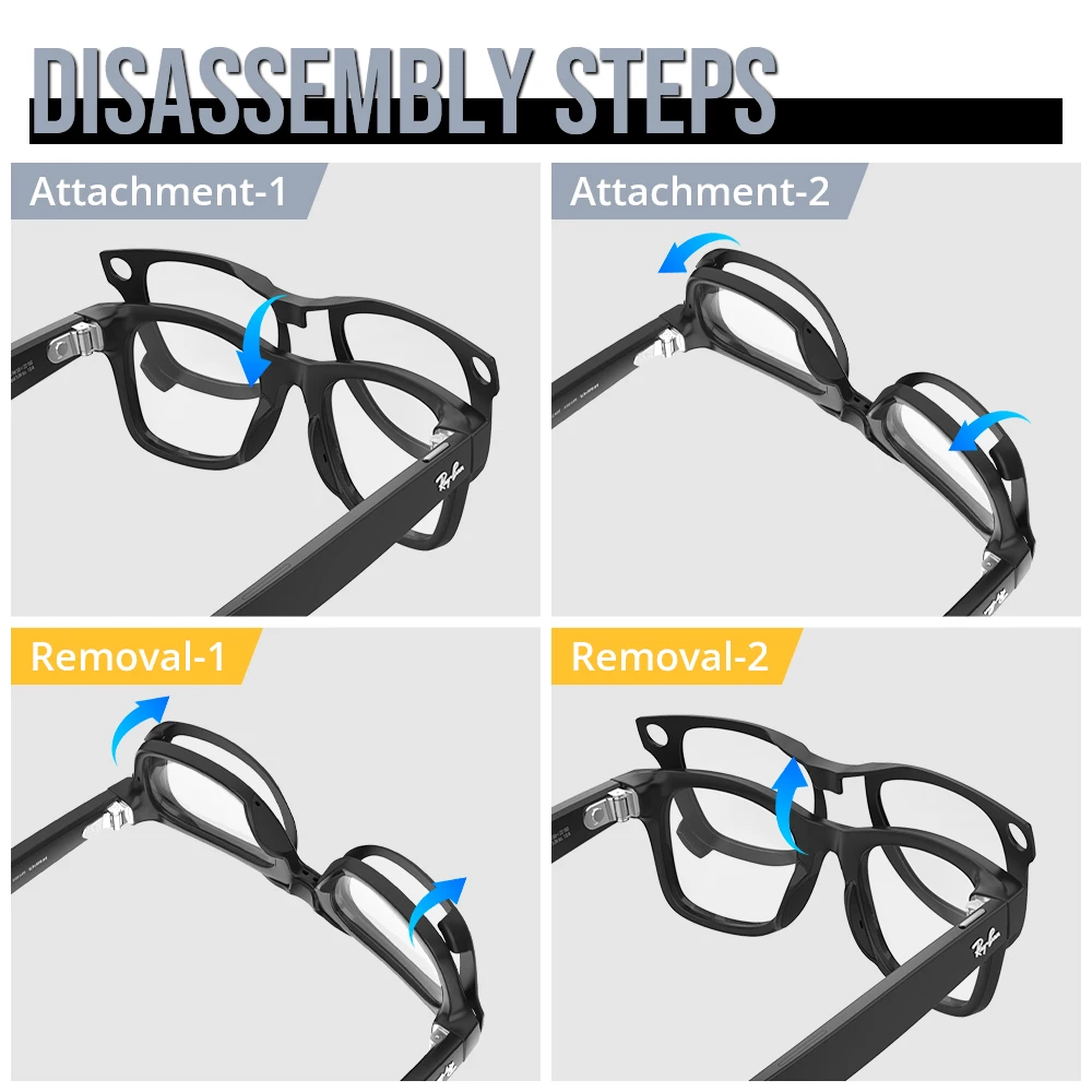 مشابك HiBloks المتغيرة الألوان لـ Ray-Ban Meta Wayfarer RW4006/RW4012 Gen 1 & 2 مقاس M 50-22 نظارات شمسية مستقطبة