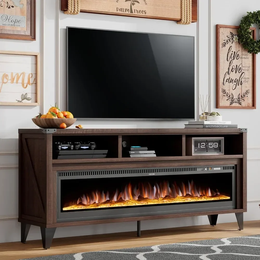 

Fireplace TV Stand with Open Shelve Storage for TVs Up To 75" Industrial & Farmhouse Media Center Electric Fireplace TV Console