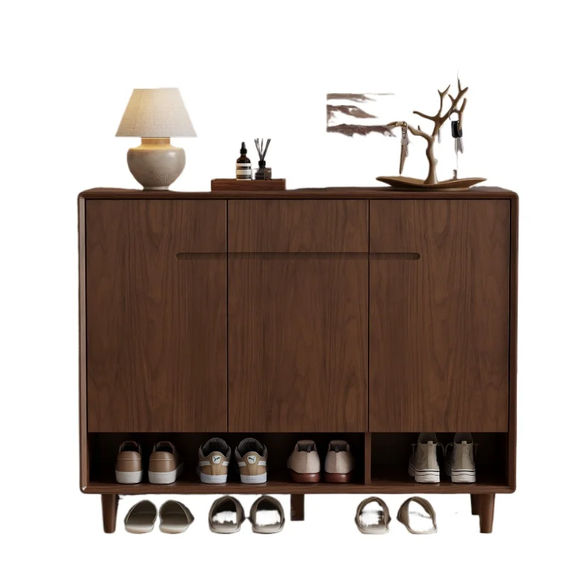 Medieval shoe cabinet, multi-layer solid wood at the door of the home, large-capacity entrance storage cabinet