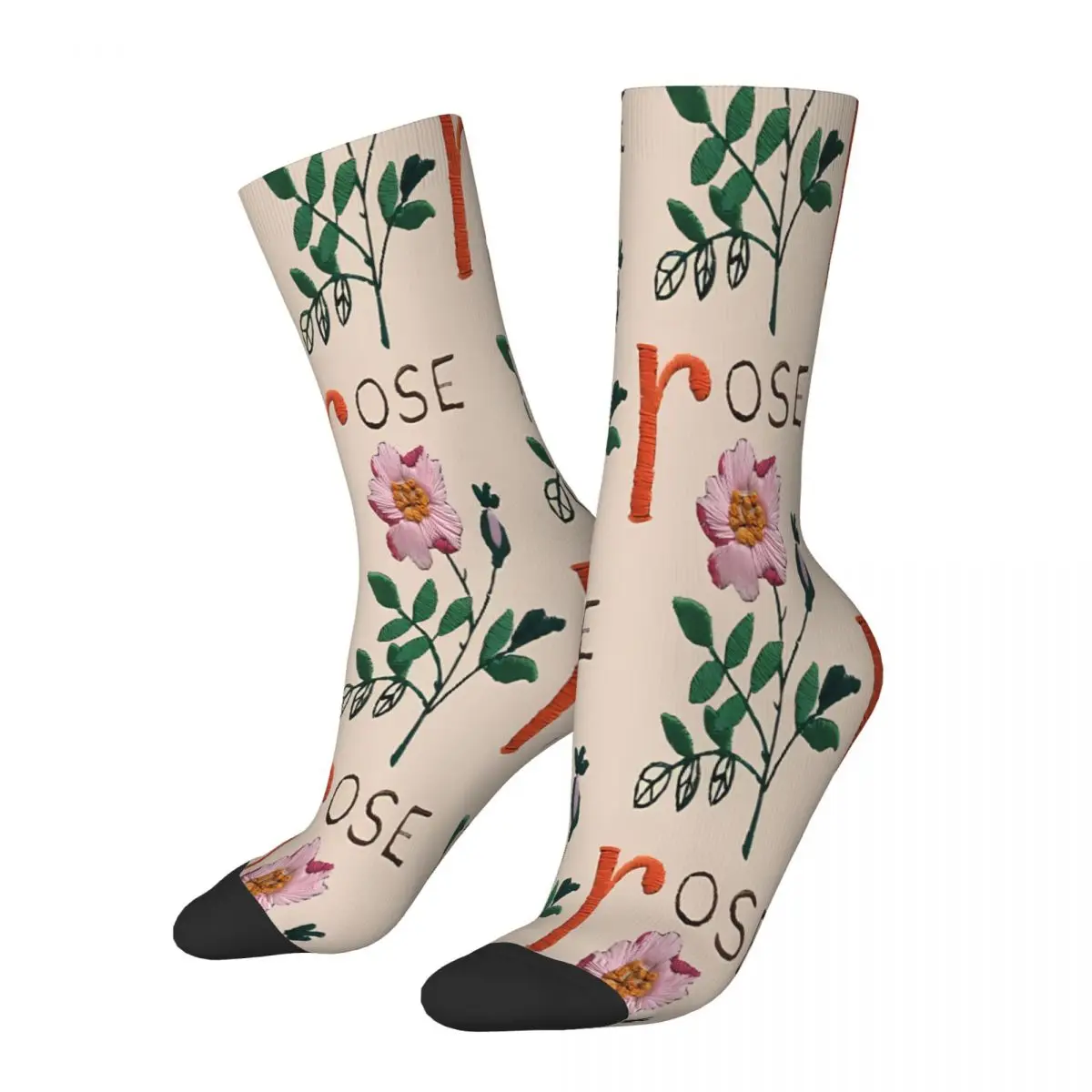 Rose Embroidery Flowers Socks Male Mens Women Spring Stockings Polyester