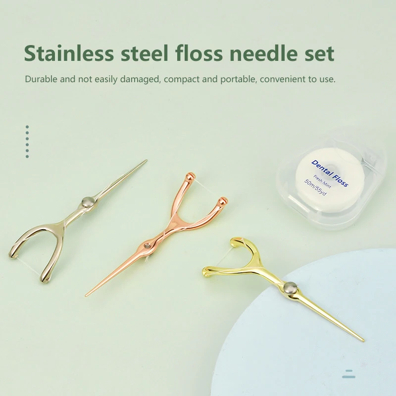 Stainless Steel Toothpick Dental Floss Reusable For Flossing Holder Portable ECO-friendly Teeth Cleaning Tools