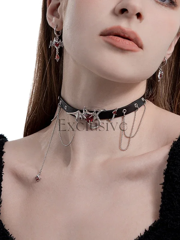 Cold wind little devil leather splicing neck chain niche high-end necklace
