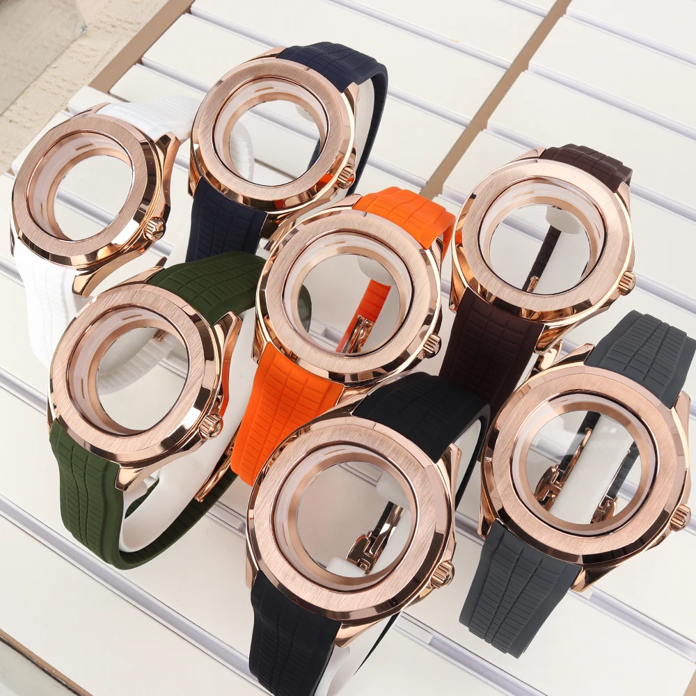 42-mm-Uhrengehäuse NH35 Damen Roségold Saphirglas für Nautilus AQUANAUT NH35 NH36 NH38 32-mm-Zifferblatt Automatik-Uhrengehäuse-Teil – Detail 1